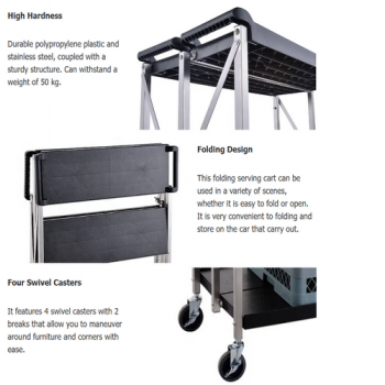 foldable 3 tiers serving trolley carts for restaurant and hotel