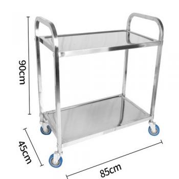 2 tiers stainless steel serving trolley cart